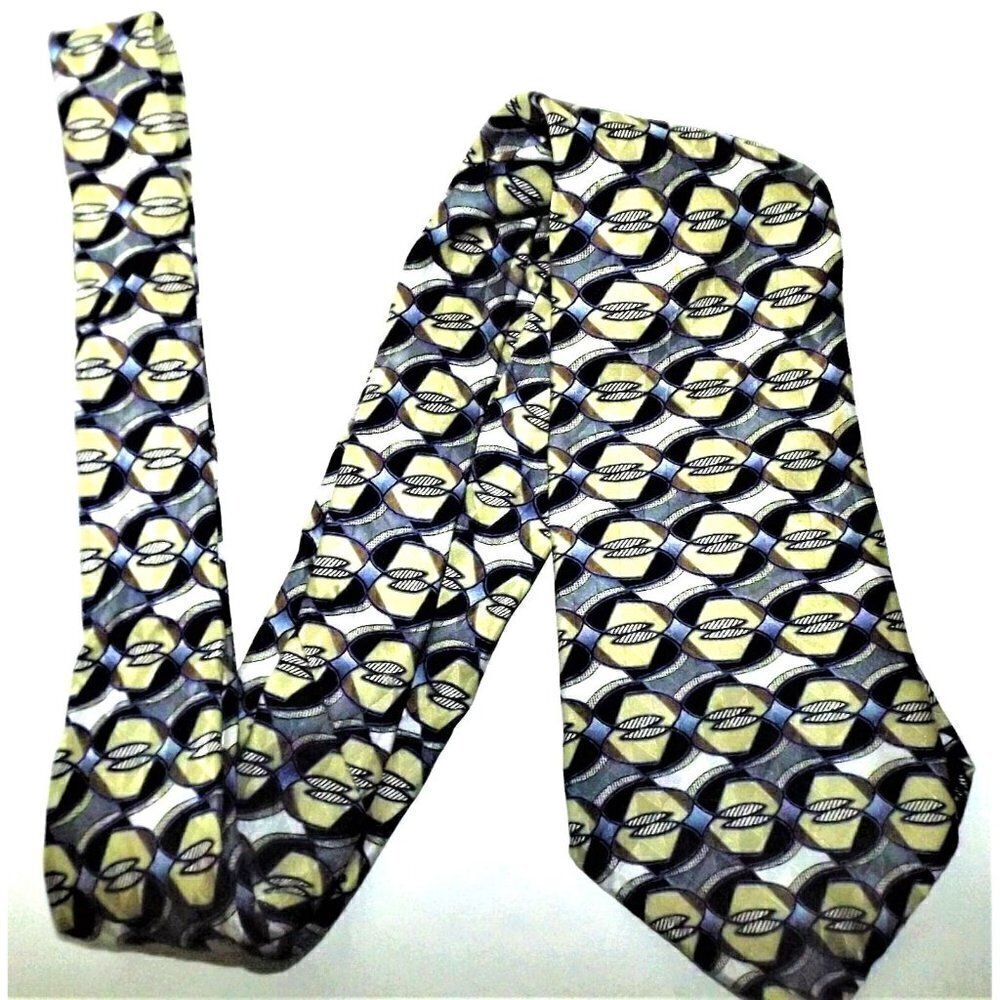 Louis Feraud Men's Silk Tie Multicolor 62 Inches Long Geometric Print - Picture 4 of 4